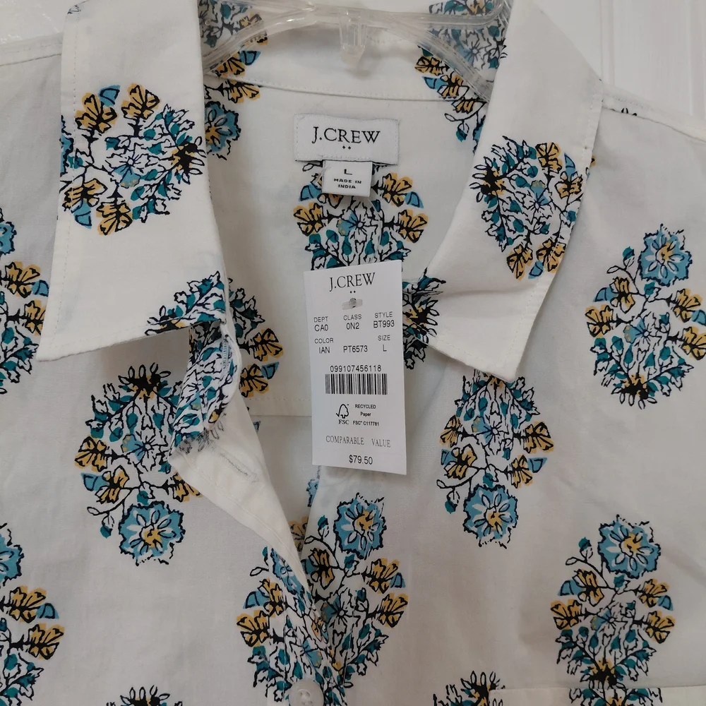 J. Crew White Button-Down with Blue and Yellow Floral Medallions - Picture 2 of 7